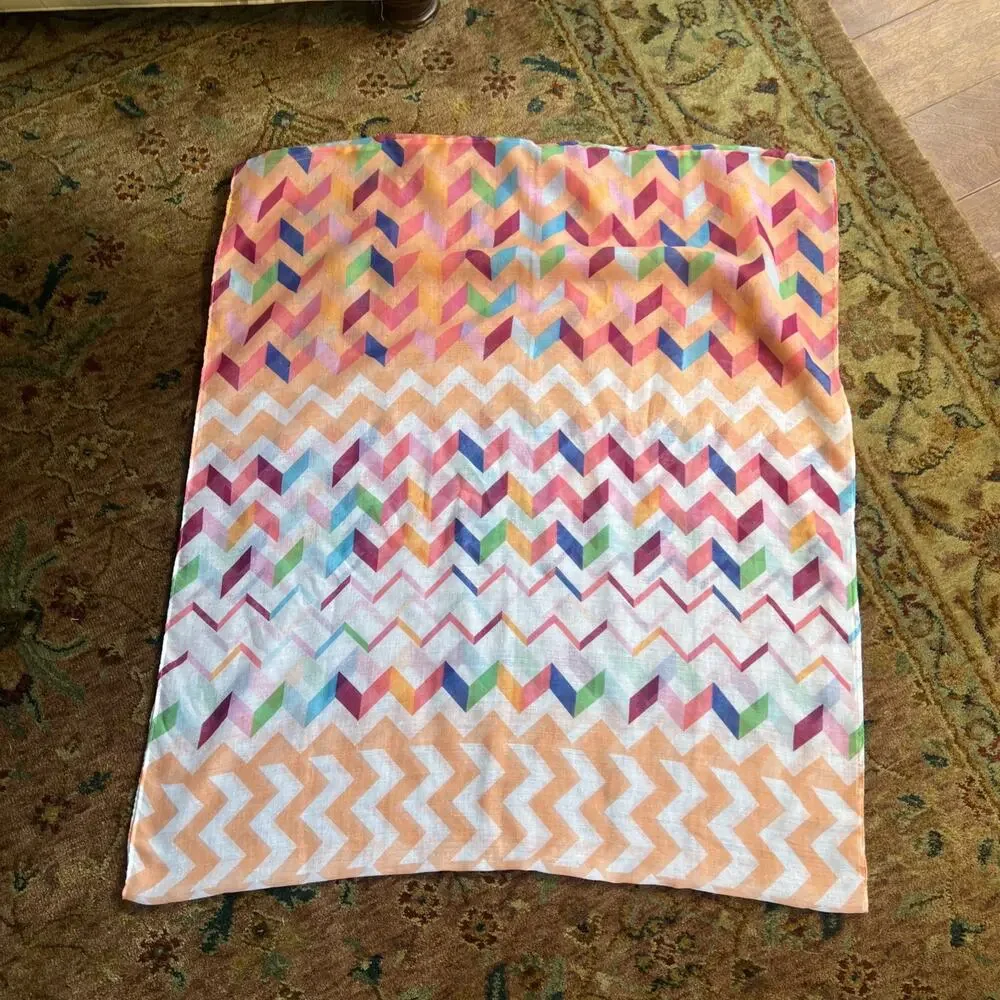 Colorful Infinity Scarf Chevron Print Semi Sheer Orange Pink White Bold Boho